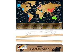 envami® Mapa Mundi Rascar I Con Marco I Ingles I Mapas del Mundo para Marcar Viajes I 68 X 43 CM I Oro I Scratch Off Travel Map