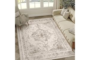 HUGEAR Dywan w stylu vintage, nadający się do prania, chodnik do korytarza, do użytku wewnątrz, do sypialni, kuchni, salonu, dywan medalionowy z akcentami retro, 120 x 180 cm, szarobrązowy (taupe)