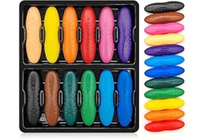 Gemtte Crayon Bebe 12 Mois, Mes Premiers Crayons de Cire Cacahuète pour Tout Petits à Partir de 1 An, 12 Couleurs, Non Toxique, Facile à Tenir, Lavable, Forme Croisée Sûre