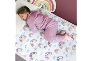 HYGGE SUPPLIES Hygge Sheets® - Lenzuola umidificanti per letto singolo e bambino, antiscivolo, facili da cambiare di notte, con e-book per bambini, 100% impermeabili, colore arcobaleno