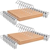 Amber Home 20 Adet 36cm Doğal Ahşap Elbise Askısı, Sağlam ve Parlak Pantolon Askısı, Pantolon, Şort, Etek, &Ccedil;orap ve İ&ccedil; &Ccedil;amaşı