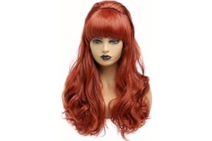 BESTUNG Pelucas onduladas largas y rizadas para mujer Moda Ombre Rojo Negro Peluca de raíces oscuras sin flequillo para disfraces de estrella de cine Cosplay de Halloween