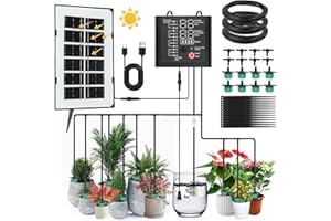 ITOOBE Solar Drip Irrigation System, Automatic Solar Powered Greenhouse Garden Plants Watering Device with 12 Timing Modes, Easy DIY Drip Irrigation Kit Systems with 15 Adjustable Watering Drippers
