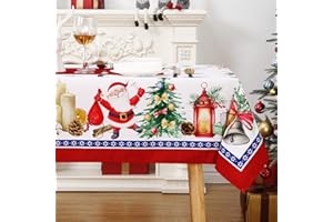 Hapterouse Obrus świąteczny obrus zmywalny, dekoracja stołu na Boże Narodzenie, wodoodporny obrus ze wzorem płatka śniegu, odporny na zagniecenia, obrus do jadalni, czerwony, 137 x 200 cm