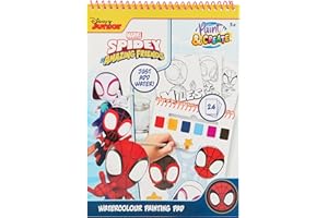 DISNEY STORE Disney Junior Spidey y Sus Amigos - Libro de Pintura con Agua - 24 Dibujos Acuarela - Pincel Incluido - Para Niños +3 Años (SP24355)