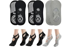 KEYRI 3 Paires Yoga Antiderapant Chaussettes pour Les Femmes Filles, Chaussettes d'Entraînement Antidérapante, Taille Unique Chaussettes de Sol Anti-Slip Grips & Straps