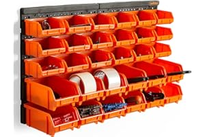VonHaus 30 Pcs Wall Mount Storage Organiser Bin Panel Rack - DIY Tool Bits Boxes