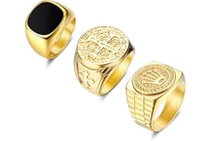 Adramata Anillo Ancho Hombre, Acero Inoxidable, Esmalte Negro, Cruz Religiosa y Corona, Anillo Tallado, Tono Dorado, Anillo Vintage De Hip Hop Rock, Anillo De Compromiso De Amistad Para Hombres