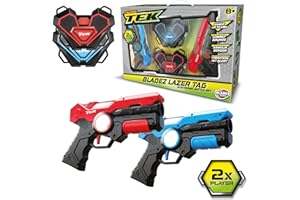 Bladez Toyz Laser Tag Game for Kids with 15M Range & Sensor Armour - 2 Player Shoot Lazer Tag Game - Laser Guns for Kids with Combat Sounds - Lazer Tag Gun Set with Vibration Hit Alert (Red/Blue)