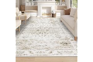 Homcomodar Beige Rugs Living Room 160x230cm Distressed Washable Rugs for Bedroom Boho Thin Floor Carpets for Living Room Dining Room Nursary Office