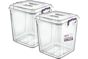 BEST HOUSE ANOTHER FINE PRODUCT Best House 10 Litres Deep Clear Storage Box Container with Lid Square and Handles, Stackable Organizer Bin for Home, Kitchen, Garage, and Store Cloths, Boots, Toys, Food, and Accessories (Pack of 2)