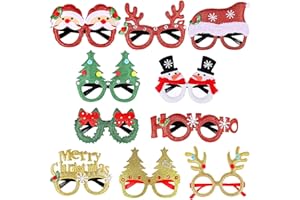 WAIZHIUA 10Pcs Christmas Glitter Party Glasses Frame, Xmas Novelty Eyeglasses for Fancy Dress Costume, Holiday Decoration for Kids Adults Party Favors