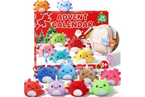 Axolotl Adventskalender 2026, 24 mini plyschdjur, 24 färger | Svart hängande ögla, mjuk, nedräkning julkalender, för flickor