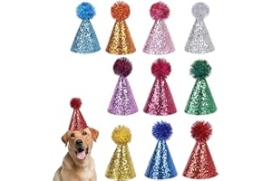 BAIYSFFG 10 PCS Multicolor Cat Party Hats, Mini Dog Birthday Hats, Adjustable Pompon Cat Hat, Small Animal Costume Accessories