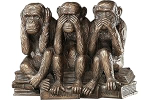 Design Toscano Singes Maléfiques Sourds, Aveugles, Muets Statue d'Animal Figurine des Trois Vérités de l'Homme, 17.75 cm, polyrésine, Bronze couleur