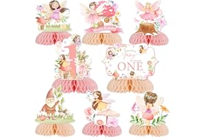 JOYMEMO 8 Pieces Fairy 1st Birthday Honeycomb Centerpieces, Fairy First Birthday Decorations for Girl, Floral Fairy Party Table Decor, Fairy Tale Birthday Party Supplies