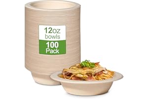 GREENESAGE 100 Stück Pappschalen Einweg Suppenschalen 350ML Einweggeschirr Schalen Einmal Einwegsuppenschale aus Zuckerrohr Bio Suppenschüssel Rund Braun Kompostierbares