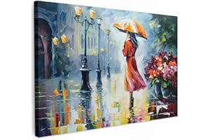 MuchoWow© Quadri Moderni Camera Da Letto 120x80 cm Foto Quadro Con Cornice Decorazioni Parete Soggiorno Stampa Su Tela Moderna Casa SalottoColore ad olio - Ombrello - Donna - Strada - Arte