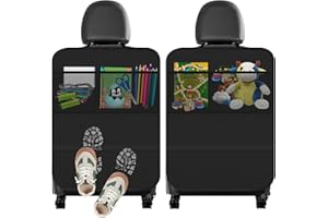 Cozary 2 Piezas Protector Silla Coche 70x50 cm, Protector Asiento Coche Respaldo Niños con 2 Grandes Bolsillos, Tela Oxford Impermeable Antisuciedad para Bebés