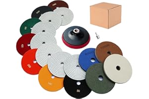 WAIES Nass/Trocken Diamant Schleifpad-Set 150mm, 9 Stück Gemischt Körnung 50-10000, Mit Klettverschluss für Granit, Beton, Marmor, Fliesen, für Winkelschleifer und Akkuschrauber