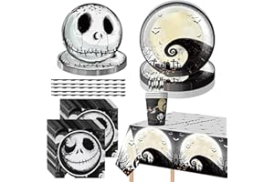 TKGEOUE Set di 61 stoviglie per feste di Halloween, scheletro, set di stoviglie per Halloween, per feste, Halloween, scheletro, tazze, tovaglioli, decorazione da tavolo per bambini, decorazione per 10