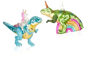 ‎BRUBAKER BRUBAKER Ozdoby Choinkowe Zestaw - Szalony Jednorożec Dinozaur T-Rex Set - Ręcznie Malowane Kule Bożonarodzeniowe - Szklane Dekoracje Choinkowe - Humorystyczne Świąteczne Ornamenty - 4 szt.