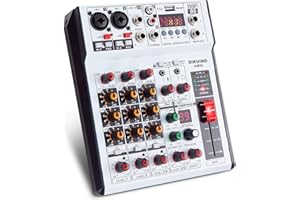 SIKUING 6 Channel Audio Mixer Professional Sound Board Console w/99 DSP Effects 48V Phantom Power Bluetooth USB Interface Stereo DJ Mixer Board for Karaoke Live Performance DJ Stage