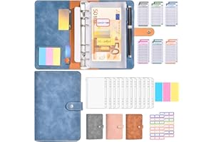 ‎L LONGANCHANG Budget Planner Deutsch - A6 PU Leder Binder Geld Organizer Sparen - Finanzplaner Cash Stuffing Haushaltsbuch mit Geldfacher - Budgetplaner Sparbuch mit Folien für Sinking Funds Sparbuch, Blau