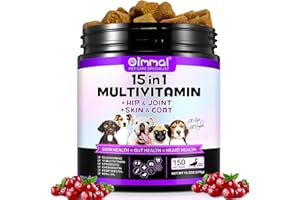 UOCASI Suplementos de vitaminas multivitamínicas para perros,15 en 1 tabletas masticables multivitamínicas esenciales naturales| Ayuda con la función del cerebro,el corazón y las articulaciones(375g, 150pcs)