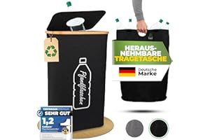 COTTARA® Pfandflaschen Sammelbehälter mit Deckel inkl. Tragetasche | Pfandbehälter mit Einwurf | Ideal als Pfandflaschen Behälter Flaschensammler Leergut Sammelbehälter für Küche 100L (Schwarz)