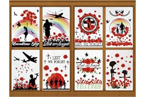 JOFONY Remembrance Day Window Sticker, Lest We Forget Window Stickers Reusable Remembrance Day Window Clings Poppy Window Stickers
