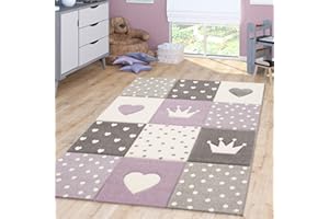 TT Home Tappeto Bambini Chicco Tappeto Stanza Bambini Pastello 3D Polkadot Cuore, Colore:Viola, Dimensione:140x200 cm