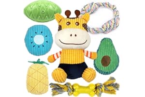 Sundrawy Juguetes para Perros pequeños, Juguetes de Peluche para Cachorros, Juguetes interactivos para Masticar y dentición, Kit de Juguetes para Mascotas, Paquetes de Regalo (Cervatillo)