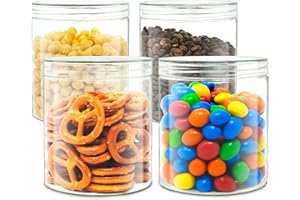 LG Luxury & Grace Pack 4 Botes de Polietileno para Cocina 0,70L (12x10cm). Tarros de Plástico Rellenables Transparentes con Tapa Enroscable para Almacenamiento de Pasta, Chuches, Legumbres. Sin BPA.