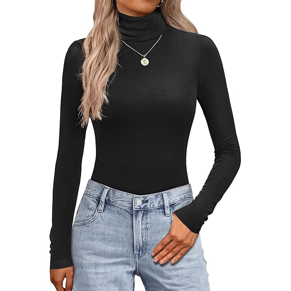 Dames Casual Solid Lange Mouw Mock Coltrui Tops Slim Fit Stretchy Layer T-shirts, zwart, XXL