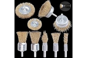 HOINY Wire Brush for Drill, 10pcs Brass Coated Wire Wheel for Drill, Multi Sizes Rotary Wire Brush Drill Attachment for Cleaning Rust,Removing Paint