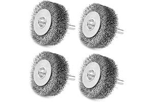 LSTOPGO 4 Stück 50mm Drahtbürstenrad für Bohrer, 0,3 mm grob gewellter Kohlenstoffstahldraht, 6,35mm Rundschaft, Hochleistungsdrahtbürste zur Entfernung von Rost, Korrosion und Farbe