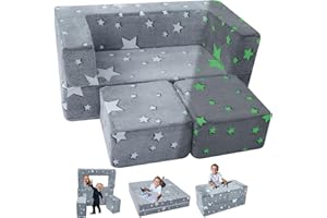 ‎MEMORECOOL MeMoreCool Kindersofa Spielsofa, Schaumstoff Bausteine, Couch Ausklappbar Im Dunkeln leuchtende, Schlafzimmermöbel, Modulare Mini Sofa für Spielzimmer, Softbausteine für Kuschelecke Kinderzimmer
