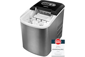 MEDION MD 17739 - Fabricador de cubitos de hielo, depósito de agua de 2.2 litros, 2 tamaños de cubitos de hielo, panel de mando electrónico, acero inoxidable