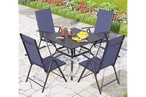 PHIVILLA Garden Table and Chairs Set 4, Outdoor Patio Garden Furniture Sets, Garden Dining Furniture Set with Adjustable Foldable Garden Chairs & Metal Steel Table for Garden,Yard and Deck, Blue