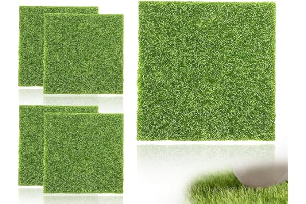 4 Pièces Gazon Artificiel, Tapis de Gazon Artificiel 15x15cm, Décorations Miniatures de Gazon Artificiel de Jardin Décoratif Mousse DIY Décorations, Compatible avec Ornement Miniature Mini Jardin