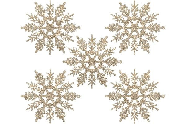 Naler Set med 24 snöflingor för julgran - Glitter - Champagne