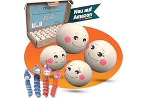 Ananda Goods 60 Holzperlen mit Gesicht – 20mm Kugeln mit weiblichen & männlichen Motiven – ideal zum Basteln von Sorgenwürmchen, Glücksbringern, Schlüsselanhängern & DIY-Kinderprojekten
