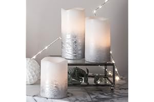 Lights4fun Lot de 3 Bougies Pilier LED en Cire Argentée Effet Ombré à Piles