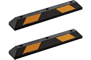 Wiltec Juego 2 topes de aparcamiento 90 x 15 x 10 cm caucho con bandas reflectoras alta visibilidad topes de rueda de fácil instalación ideal para garajes, parkings y zonas de estacionamiento