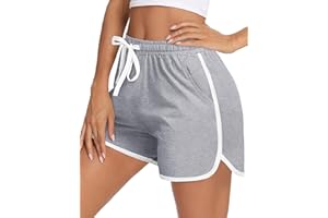 Aseniza Pantalones Cortos Deporte Mujer de Algodón Pantalon Corto Verano para Mujer con Bolsillos para Correr Jogging Running