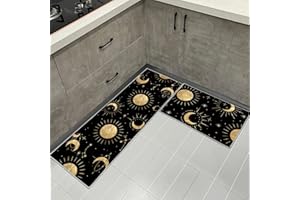 LLTTEER Kitchen rugs carpet runner kitchen mat 2 pieces,non-slip water and oil absorbing for hallway kitchen,kitchen rugs kitchen mats doormat carpet set (Moon 01, 43 x 75cm+43 x 150 cm)