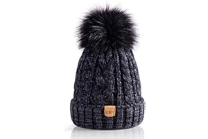 REDESS Damski Zimowy Pom Pom Beanie Kapelusz z ciepłym polarem podszewanym, gruby Slouchy Snow Knit Chunky Baggy Czapka narciarska