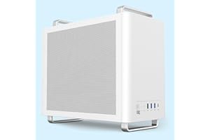 NEWWAY - 2025 Nouveau - NC1 Boitier PC Mini Tour Portable - Compatible Mini-ITX,ITX,Micro-ATX - Type C USB – 1 x Ventilateur Inclus 9MM 3 PINs Molex - Paroi Métallique Mesh (Blanc)