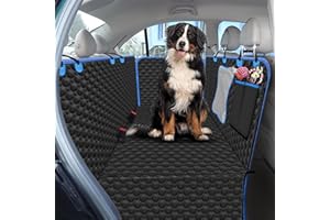 Fur & Bone Dog Car Seat Cover - Scratchproof Car Seat Protector – Waterproof Backseat Cover for Cars – Nonslip Dog Accessories with Mesh Window – Universal Fit for Cars, Trucks, SUVs – Black & Blue